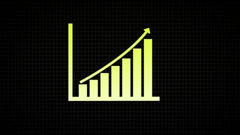 Neon pink bar graph on a dark grid background. Illustrazione stock