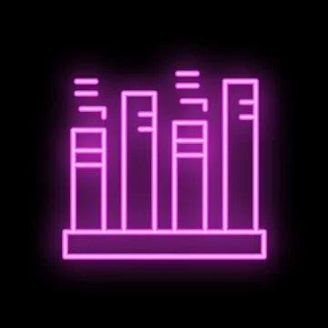 Neon pink bar graph showing increasing performance on dark background Illustrazione stock