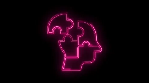 Neon pink brain puzzle illustration animation representing creative thinkin.. Stock Footage 312320093