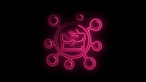 Neon pink briefcase connected to circular nodes on black background represe.. 스톡 동영상 346009480