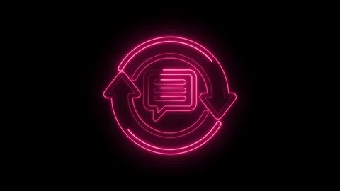Neon pink chat box with reply arrow loop on black background Stock Footage 330783875