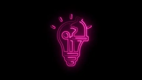 Neon pink chess knight inside light bulb glowing on icon black background Video stock 333969244
