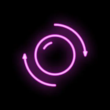 Neon pink circle with arrows rotating clockwise on a black background Stock Illustration