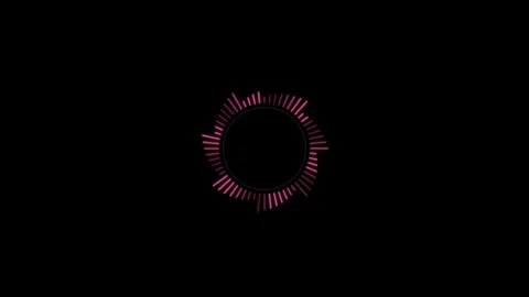 Neon pink circular audio waveform equalizer pulsing on dark black backgroun.. Video stock 346433605