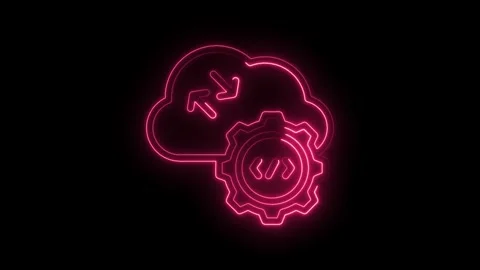 Neon pink cloud computing with gear and arrows symbolizing data transfer an.. Stock Footage 346014082