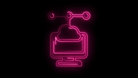 Neon pink cloud computing glowing on black background digital network conne.. Stock Footage 346014251