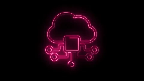 Neon pink cloud computing network circuit diagram glowing on black backgrou.. Stock Footage 346014212