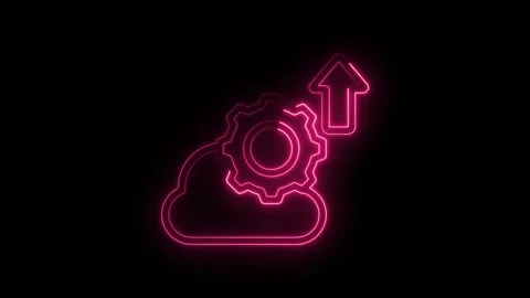 Neon pink cloud gear upload animation on black background digital technolog.. Stock Footage 346014073
