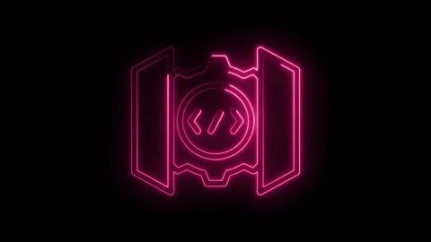 Neon pink code symbol and gear glowing on black background abstract technol.. Stock-Footage 346014037