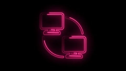 Neon pink computer network connection icon glowing on black background digital Stock Footage 333961884