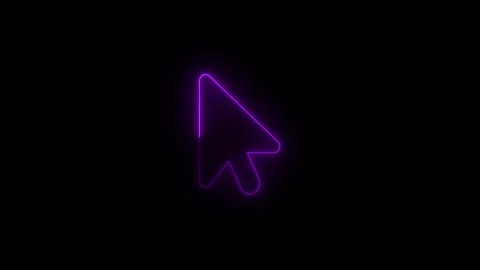 Neon pink Cursor Arrow Icon on Black Background.Glowing mouse pointer symbo.. Stock Footage 340601222