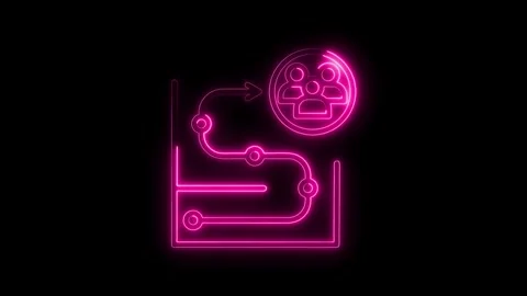 Neon pink customer journey path flowchart and customer circle on black back.. 스톡 동영상 312317383