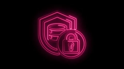 Neon pink database security icon animation with padlock symbol glowing agai.. Stock Footage 346003678