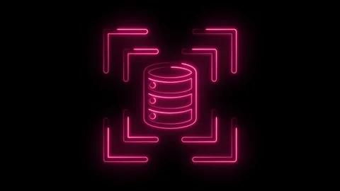 Neon pink database server with target frames on black background animated g.. Stock Footage 346003378