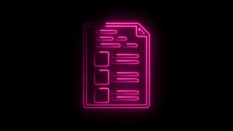 Neon Pink Document Checklist Icon Glowing on Black Background Abstract Stock Footage 333955624