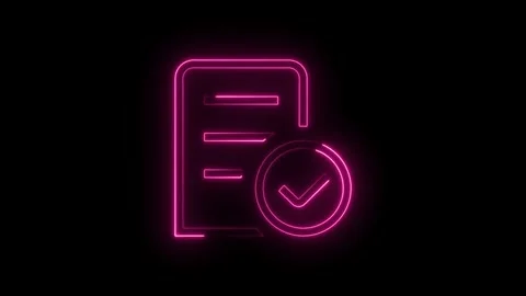 Neon pink document with checkmark animation on black background for technol.. Stock Footage 314544750