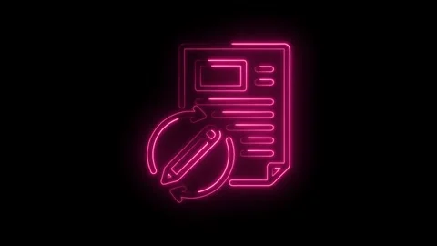 Neon pink document icon with pencil and circular arrows animation represent.. Stock Footage 346830405