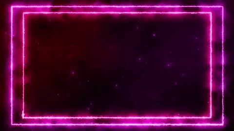 Neon pink electric frame glowing rectangle border, smoky purple texture, center Stock Footage 340470055