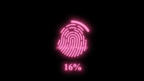 Neon pink fingerprint with progress loading bar on a black background. Stock Illustration