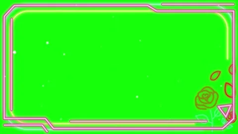Neon pink frame with red rose decoration on green screen background Stock Footage 337463384