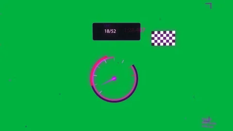 Neon pink gauge on load, pointer sweeping, segments shifting, showing progress Video stock 329503321