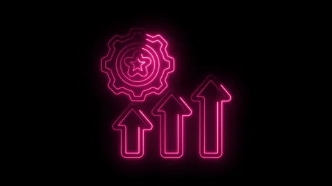 Neon pink gear with star emblem and three upward pointing arrows symbolizin.. Stock Footage 346014687