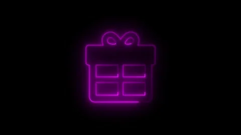 Neon pink Gift Box Icon on Black Background.Glowing present box symbol repr.. Stock Footage 341516191
