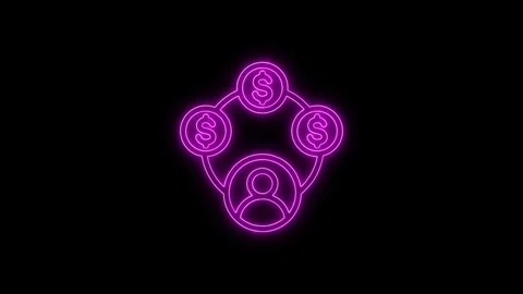 A neon pink glow outlines a user icon surrounded by four dollar signs, symb.. Stock Footage 345548175
