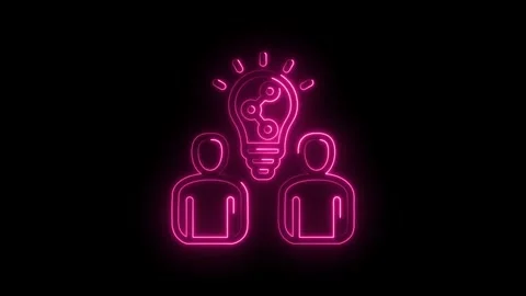 Neon pink glowing abstract icon representing teamwork collaboration and Stock Footage 333962677