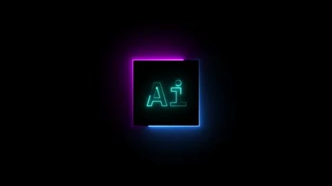 A neon pink glowing "AI" text in a futuristic cyberpunk style, set against .. Stock Footage 322968018