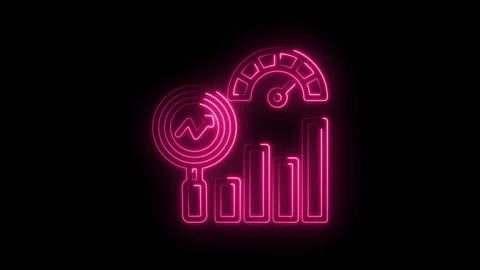Neon pink glowing analytics dashboard graph magnifying glass with upward trend Stock Footage 333961090