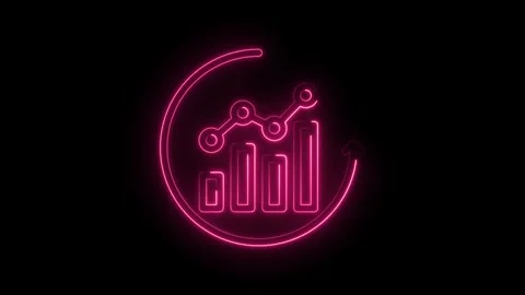 Neon pink glowing bar graph with upward trending line and circular arrow motion Stock Footage 333954172