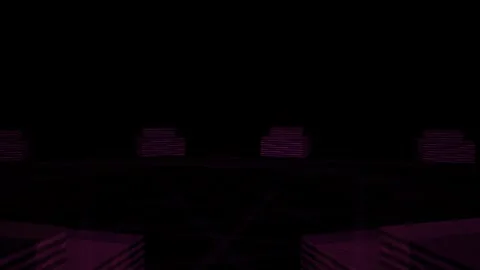 Neon Pink Glowing Blocks on a Dark Grid Floor with a Retro Arch Outline Stock Footage 343738611