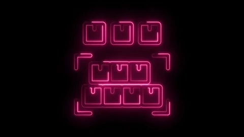 Neon pink glowing boxes arranged in a grid pattern on a black background re.. Stock Footage 346009394