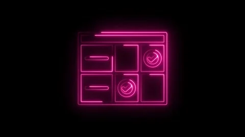 Neon pink glowing checklist interface with completed tasks and empty slots on Stock Footage 333955718