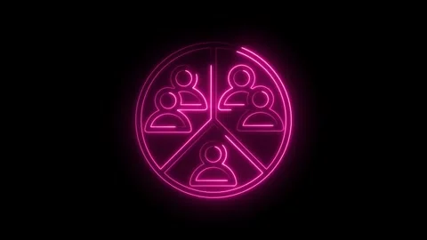 Neon pink glowing circle divided into segments with stylized human figures Stock Footage 333963360