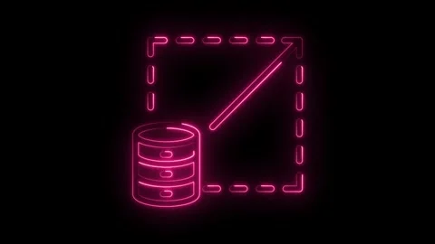 Neon pink glowing database with upward arrow and selection box animation on.. Stock Footage 346014248