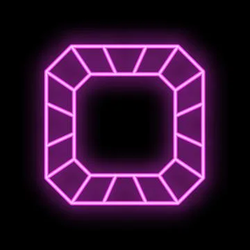 Neon pink glowing emerald cut diamond frame on a black background Stock Illustration