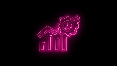 Neon pink glowing graph with rising trend line and gear icon on black backg.. Stock Footage 346132399