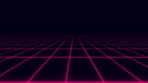 Neon pink glowing grid landscape on a dark background for retro aesthetics Video stock 335118080
