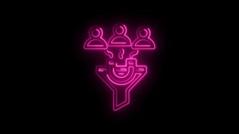 Neon pink glowing human figures funneling into a sales conversion funnel graphic Stock Footage 333969146