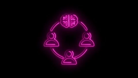 Neon pink glowing human network connection with brain icon symbolizing coll.. Stock Footage 346112736