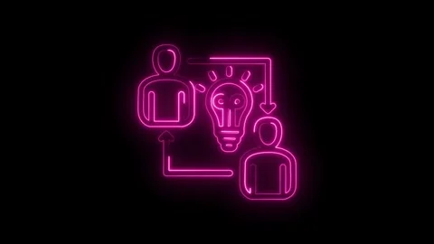 Neon pink glowing icon representing collaboration idea sharing between two Stock Footage 333962994