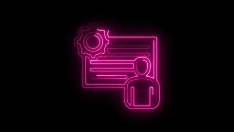 Neon pink glowing icon representing user profile settings gear and document on Stock Footage 333963084