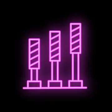 Neon pink glowing icon of three increasing bars on black background Stock Illustration