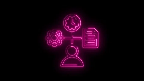 Neon pink glowing icons representing time management efficiency workflow process Stock Footage 333962073