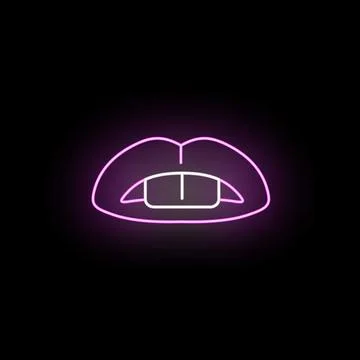 Neon pink glowing lips with vampire fangs Stock Illustration