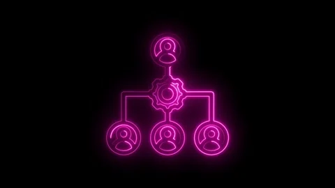 Neon pink glowing organizational chart hierarchy structure with people icon.. Stock Footage 346136100