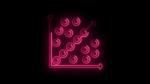 Neon pink glowing scatter plot graph with upward trending arrow showing growth Stock Footage 333960737
