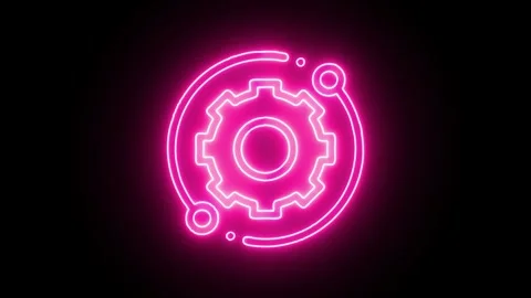 Neon pink glowing setting icon animation over black background industrial f.. Stock Footage 345547967
